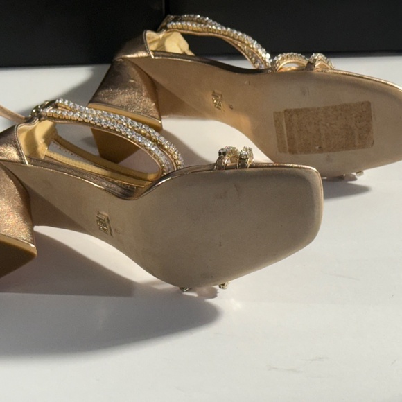 Badgley Mischka Lillie Crystal Dual-Strapped Block Heels in Champagne,VARIETY - Picture 14 of 16